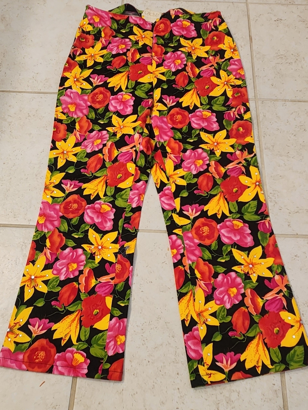 Size 8 Cache Womens‎ Tropical Crop Capri Pants Multicolor Rhinestones #NN1355